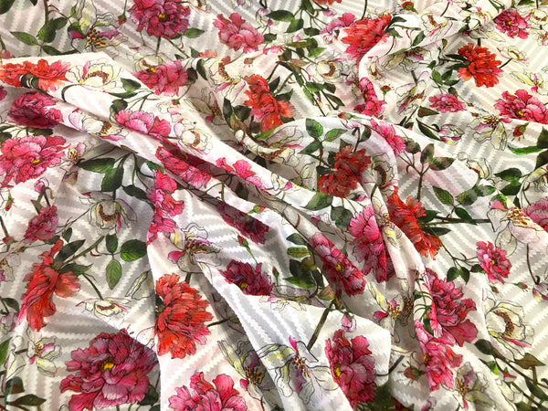 Peony Print on Clipped, Semi-sheer Devorè