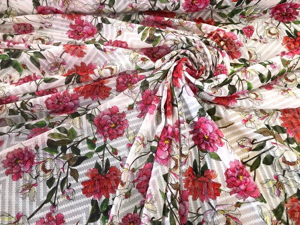 Peony Print on Clipped, Semi-sheer Devorè