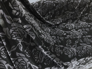 French Rose Print Silk Blend Velvet, Black & Charcoal