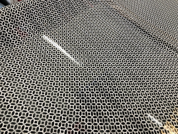 Black & White Geometric Print on Semi-Sheer Chiffon Satin, With Lurex Thread