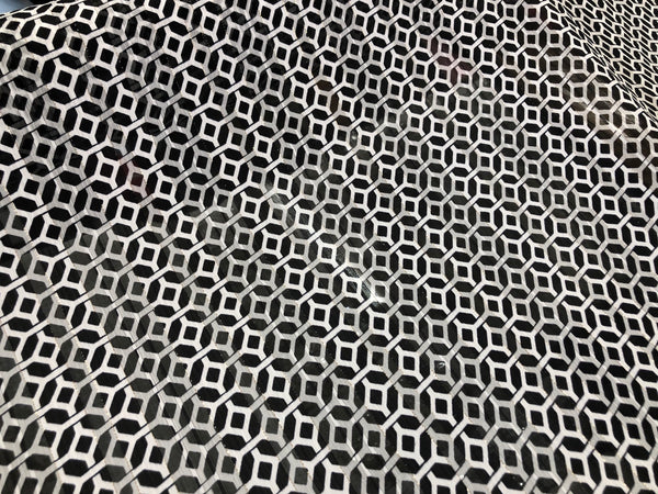 Black & White Geometric Print on Semi-Sheer Chiffon Satin, With Lurex Thread