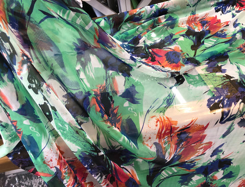 Abstract Painted Lilies Print on Silk Chiffon