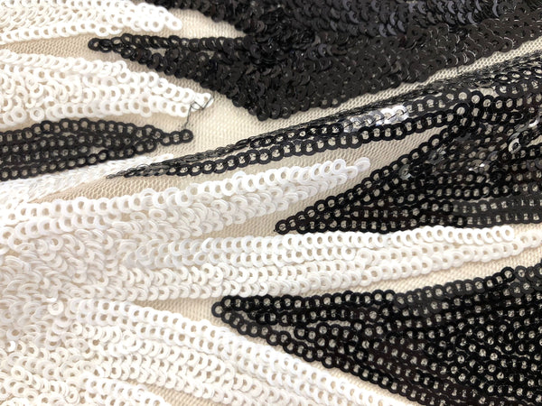 Black & White Sequin Flames on Tulle Net
