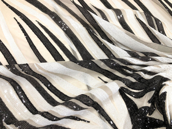 Black & White Sequin Flames on Tulle Net