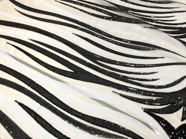 Black & White Sequin Flames on Tulle Net