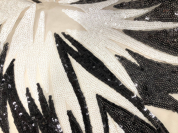 Black & White Sequin Flames on Tulle Net