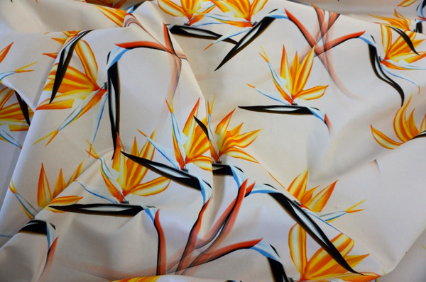 Birds of Paradise Flower Print on Stretch Drill