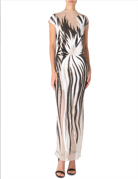 Black & White Sequin Flames on Tulle Net