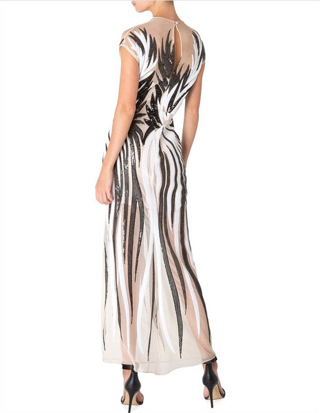Black & White Sequin Flames on Tulle Net