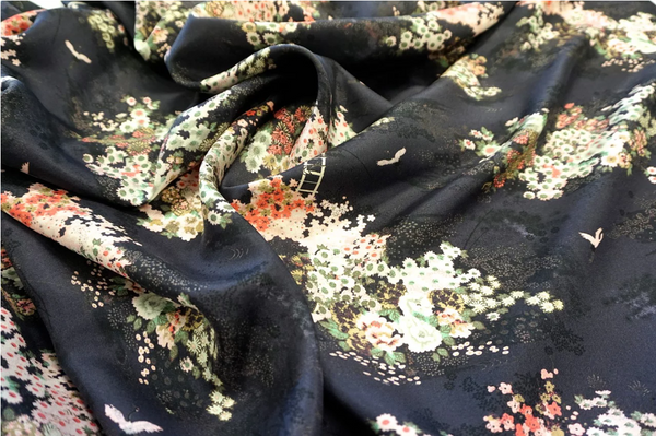 Oriental Garden Printed Silk Twill, Dusk