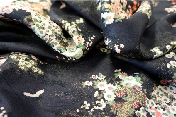 Oriental Garden Printed Silk Twill, Dusk