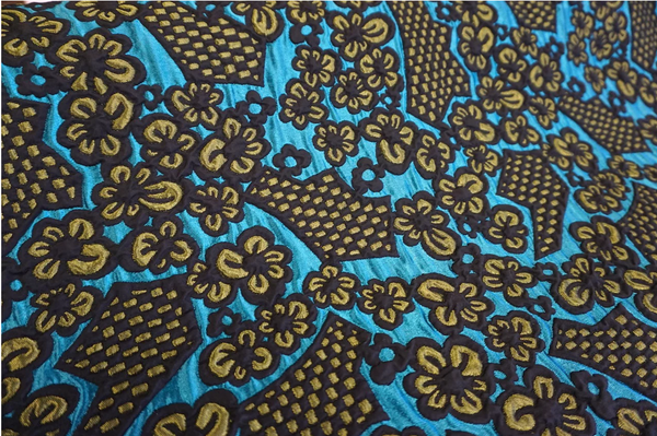 Teal & Olive Flower Cloque Brocade