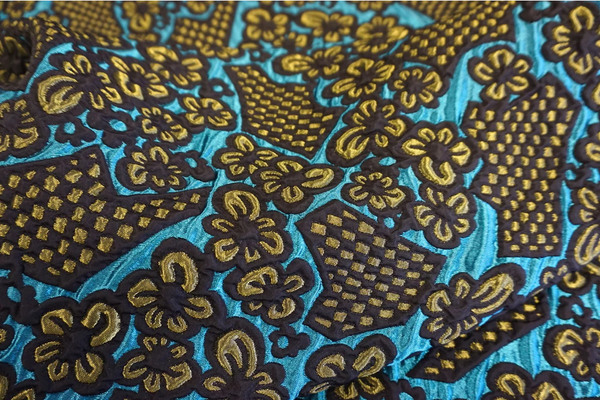 Teal & Olive Flower Cloque Brocade