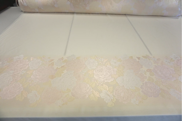 PANEL- Ivory & Cream Rose Wool Blend Jacquard