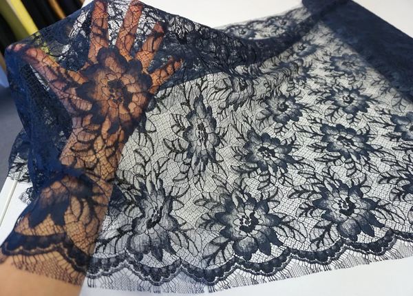 LAST PIECE: 2.1 MT  French Chantilly Lace, Navy