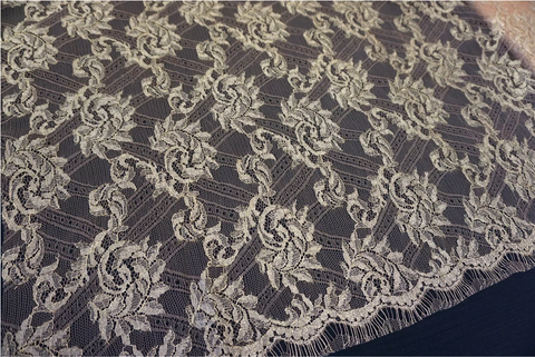 French Chantilly Lace, Gold on Beige