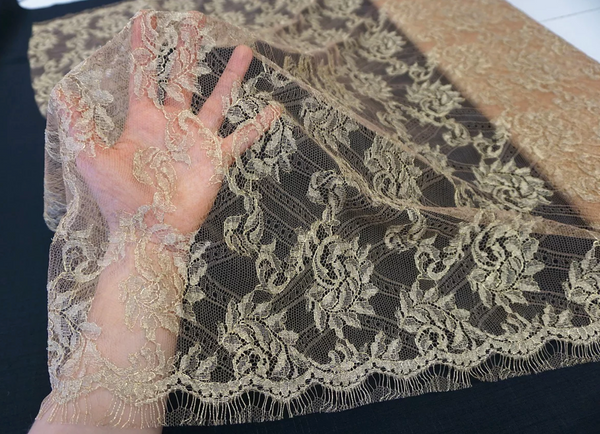 French Chantilly Lace, Gold on Beige