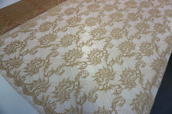 French Chantilly Lace, Gold on Beige
