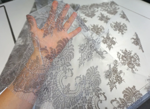 Vintage French Lace, Silver and Taupe