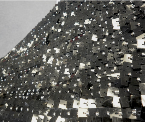 Square Sequins and Beads on Georgette, Black