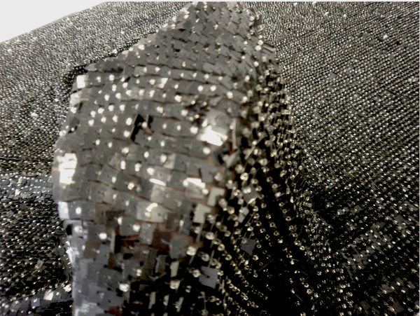 Square Sequins and Beads on Georgette, Black