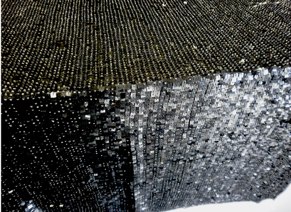 Square Sequins and Beads on Georgette, Black