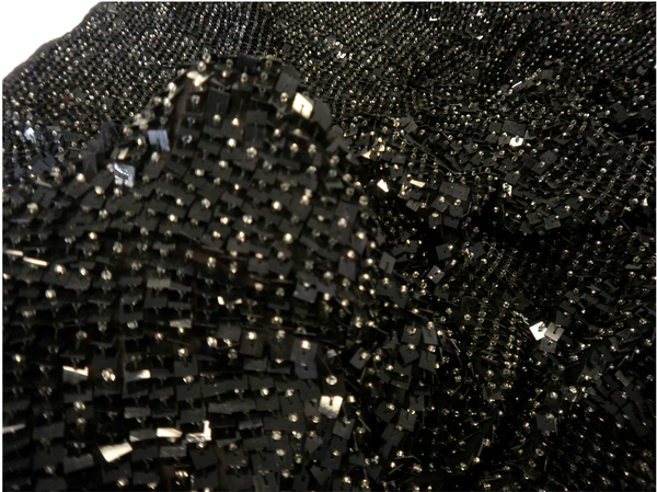 Square Sequins and Beads on Georgette, Black