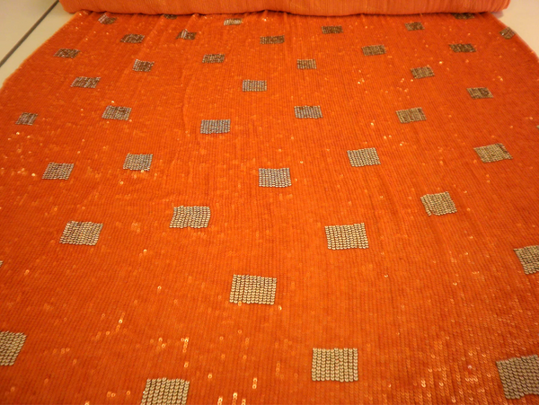 Sequinned Squares, Orange, Gold & White