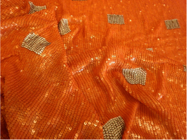 Sequinned Squares, Orange, Gold & White