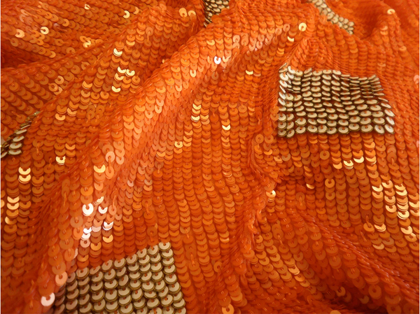 Sequinned Squares, Orange, Gold & White