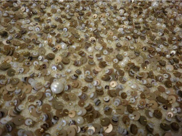 Sequins & Pearl Embellishment on Net, Old Gold