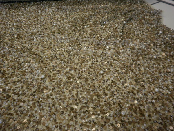 Sequins & Pearl Embellishment on Net, Old Gold