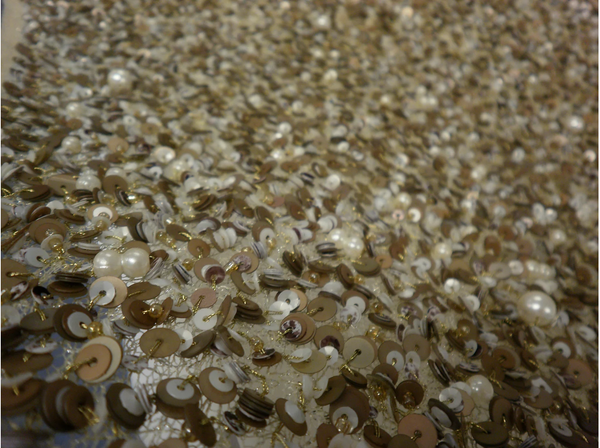 Sequins & Pearl Embellishment on Net, Old Gold