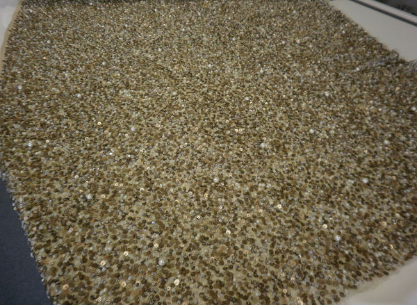 Sequins & Pearl Embellishment on Net, Old Gold
