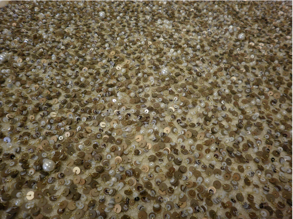 Sequins & Pearl Embellishment on Net, Old Gold