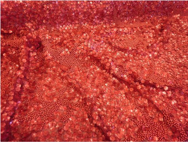 Sequin Beaded Georgette, Raspberry Red