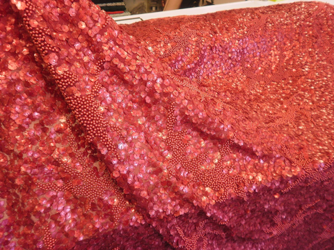 Sequin Beaded Georgette, Raspberry Red