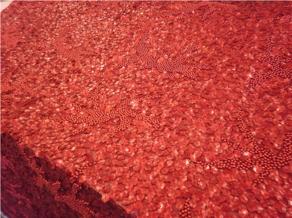 Sequin Beaded Georgette, Raspberry Red
