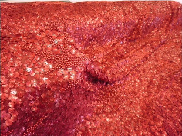 Sequin Beaded Georgette, Raspberry Red