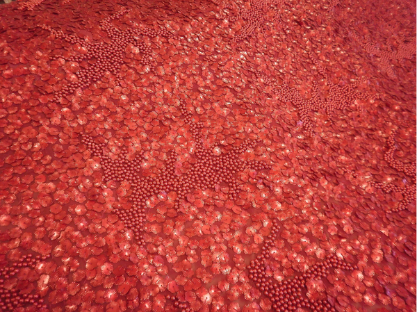 Sequin Beaded Georgette, Raspberry Red