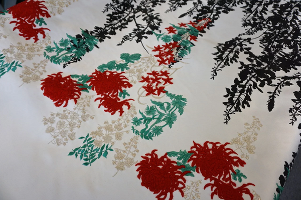 LAST PIECE: 1.3mt Exquisite Embroidered and Printed Double Duchesse Satin, White