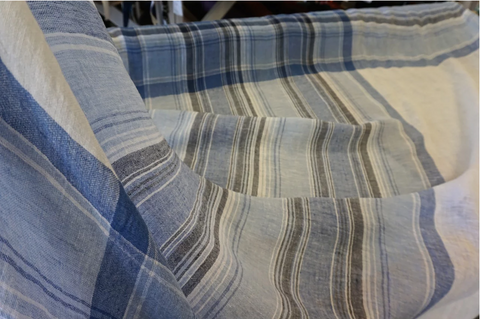 LAST PIECE: 1.7 MT  Blue Check & Stripe Muslin Linen
