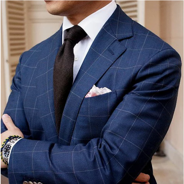 Premium Windowpane Check Suiting, French Navy