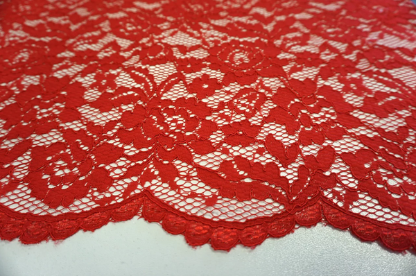 Scalloped Corded Italian Lace, True Red