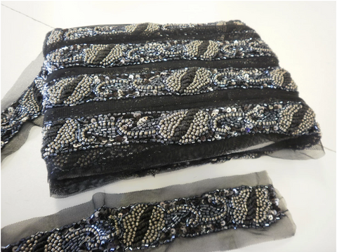 Heavy Beaded Trim, Pewter, Black & Navy