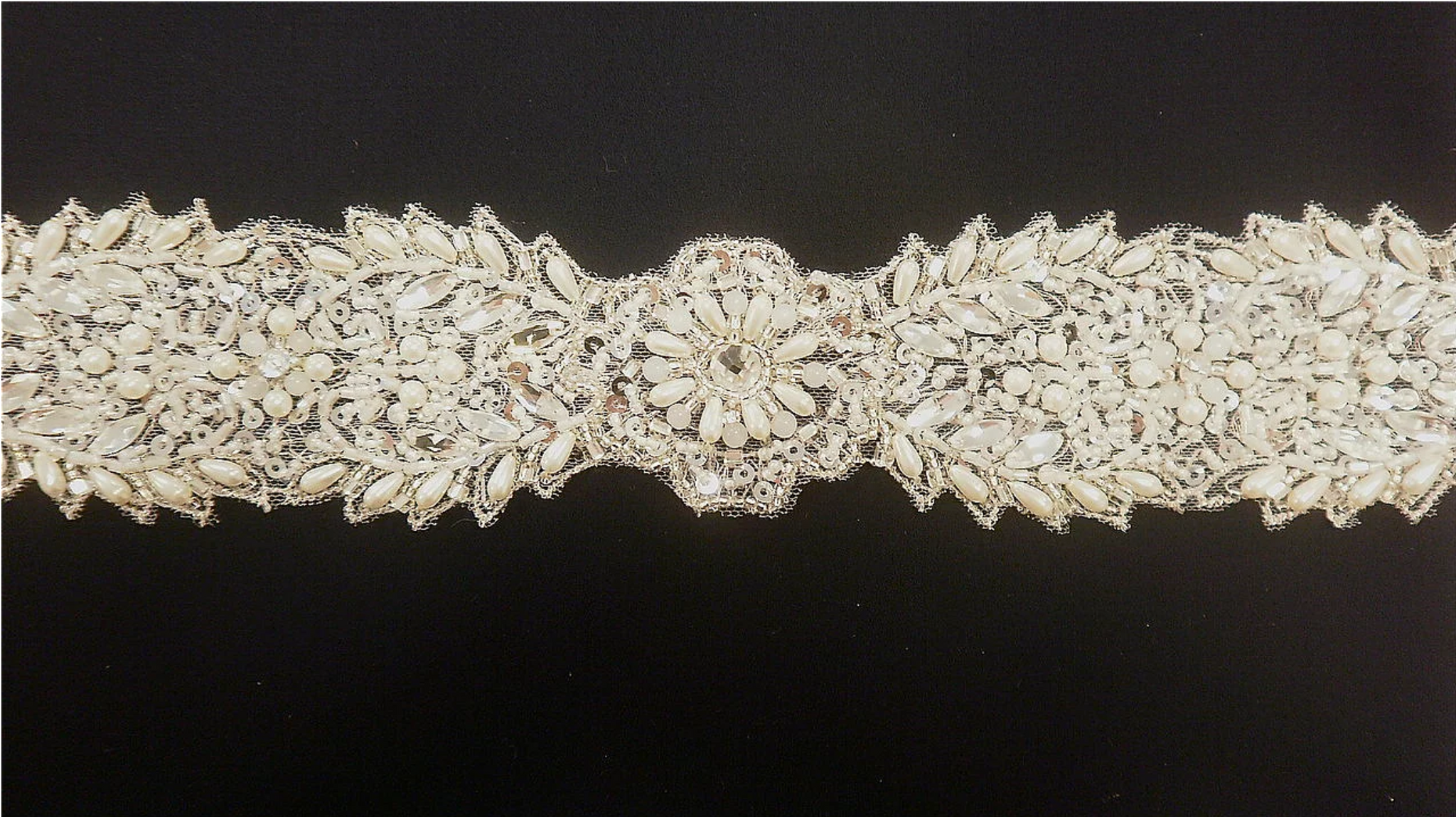 Embellished Motifs Trim, Ivory & Silver