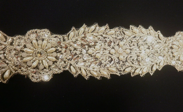 Embellished Motifs Trim, Ivory & Silver