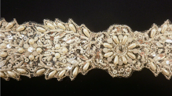 Embellished Motifs Trim, Ivory & Silver