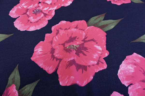 Large Pink Floral Print on Navy Cotton