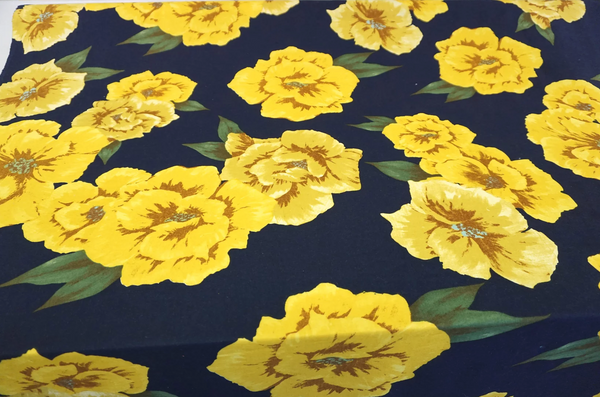 Large Yellow Floral Print on Navy Cotton